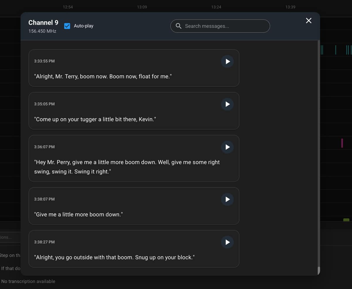 A single channel shown as a conversation of timestamped transmissions