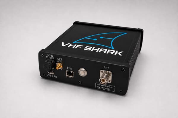 VHF Shark M050-1 receive-only unit in a black aluminum enclosure